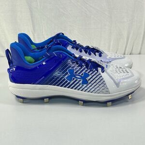 Under Armour Yard Low Metal Baseball Cleats White Blue Men’s Size 13